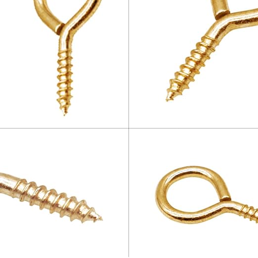 Screw Eye Hooks - 20 Pieces Golden Copper Plating Metal Cup Hooks, Eye Shape Self Tapping Screws, Ring