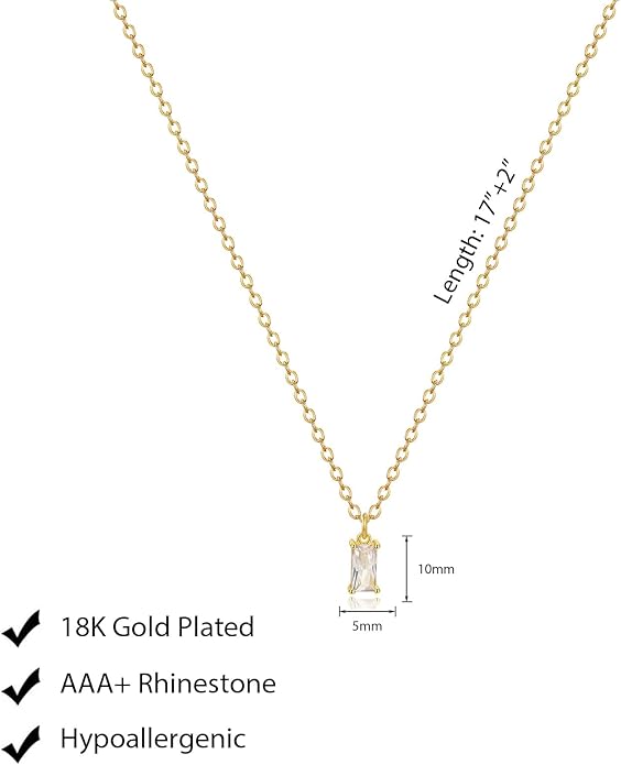 Luxval Diamond Pendant Gold Necklace for Women，Dainty 18k Gold Plated Choker Necklaces Simple Gold Jewelry Gifts for Women Girls
