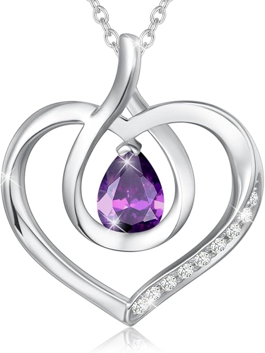 AGVANA Christmas Gifts Heart Birthstone Necklace for Women Sterling Silver Genuine or Created Gemstone Forever Love Pendant Necklace Fine Jewelry Anniversary Birthday Gifts for Women Mom Wife