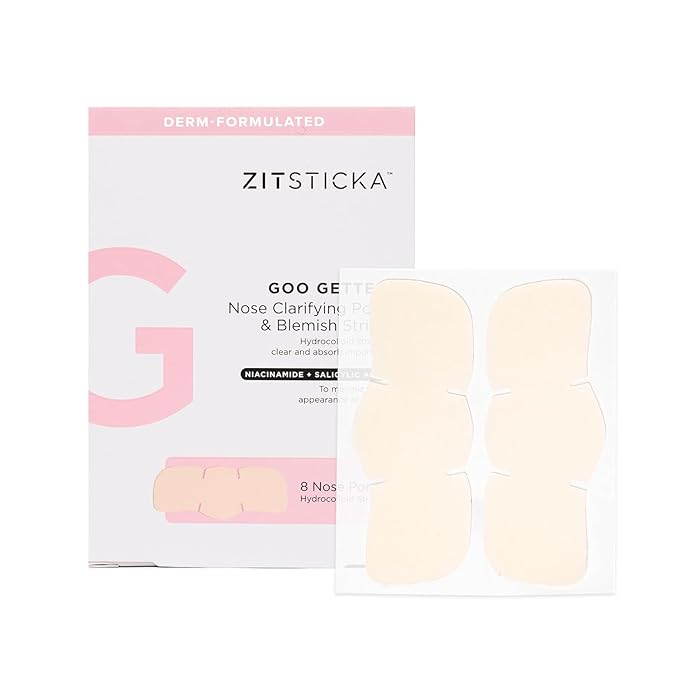 ZitSticka Blackhead Remover Strips, Goo Getter Hydrocolloid Patches for Pore Clarifying and Blemishes, Acne Patches or Zit Spot Stickers, Body Blemish Patch (Nose Strip 8 Pack)