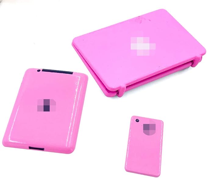 3 Pack Dollhouse Mini Laptop Tablet and Smart Phone Scene Computer Simulation Accessories for Doll 1/6 1/12 Miniatures Silver