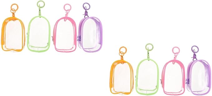 LOGOFUN 8pcs Pvc Clear Doll Display Storage Pouch with Keychain Waterproof Zipper Bag for Collectibles Mini Figures Cosmetics Accessories in Assorted Colors