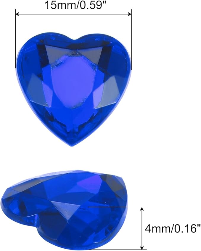 MECCANIXITY 40 Pcs Acrylic Heart Rhinestone 15mm Flat Back Plastic Gems Jewelry Stickers for Craft Bead Face Painting Costume Jewelry Making, Dark Blue