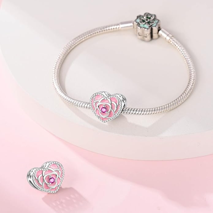 HONGRUI 925 Sterling Silver Charm for Bracelets Necklace Fashion Heart Bow Flower Family Butterfly Pendant Bead Charm for Women Festival jewelry gifts