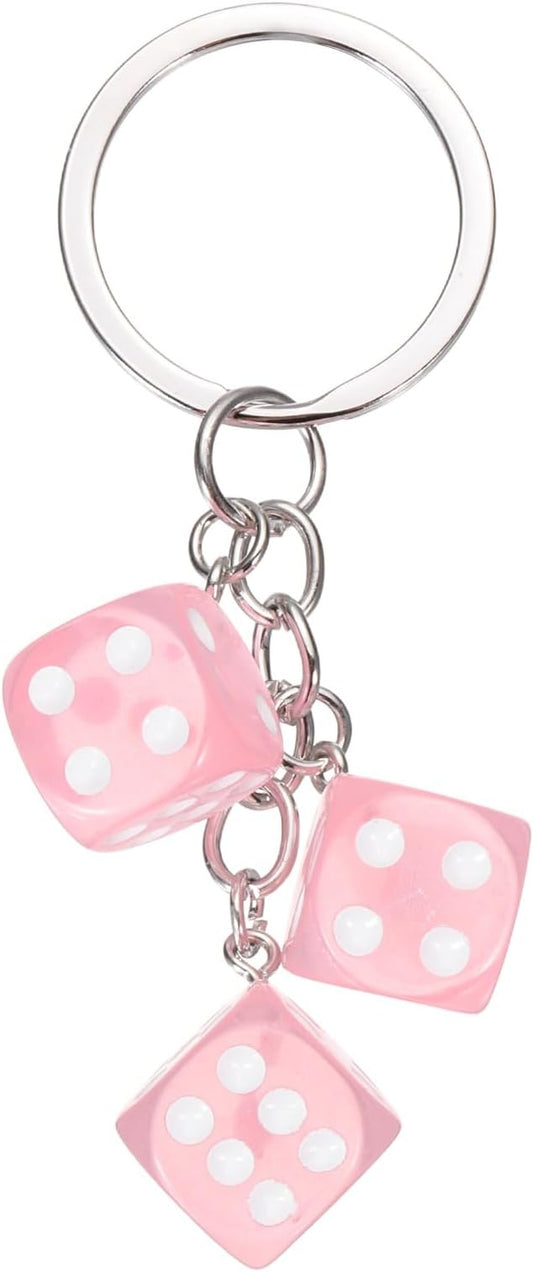 PATIKIL Lucky Dice Keychain Charm, Resin 3D Cube Square Mini Dice Keyrings with 3 Pendants for Bag