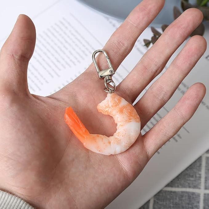 HSYHERE Men Women Creative Interesting Novelty Stylish Mini Simulated Food Orange Shrimp Keychain Key-ring Pendant