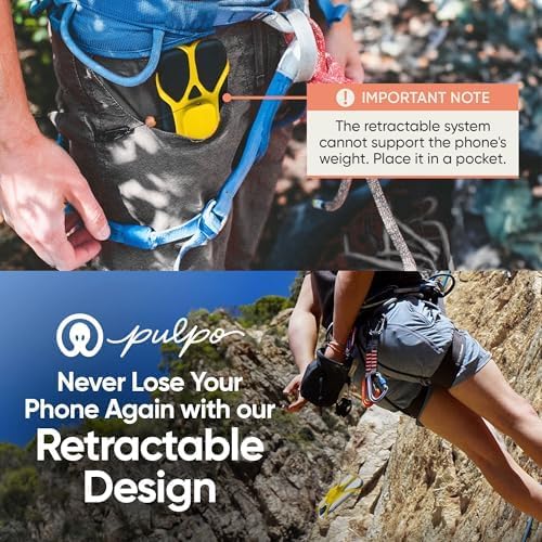 Pulpo Anti Theft Phone Leash with Retractable Dyneema Tether, Secure Phone Leash and Strap for Skiing, Kayak, Travel and Festivals, Fits Smartphones up to 6.8 Inches, Lightning Yellow