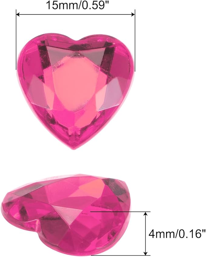MECCANIXITY 40 Pcs Acrylic Heart Rhinestone 15mm Flat Back Plastic Gems Jewelry Stickers for Craft Bead Face Painting Costume Jewelry Making, Peach Red