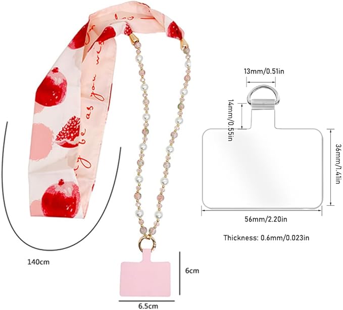 Phone Crossbody Chain Cell Phone Lanyard,Universal Leather+Metal Shouder Strap with Phone Tether Patches (R)