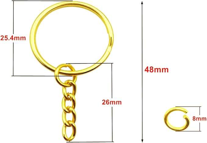 50Sets 1 inch Keychain Rings Golden Split Round Key Ring with Chain and Open Jump Rings for DIY Keychain Making Crafts