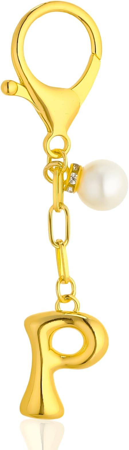 VICKHU Gold Plated Bubble Initial Letter Cute Keychain for Women Car Key Purse Decorative Keyring Handbag Charms Fashion