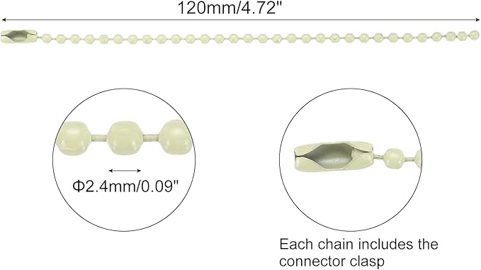 MECCANIXITY 30Pcs 5 Inch Ball Bead Chain, Metal Ball Chain with Connectors for Keychain Hanging Ornament Tag Jewelry Necklace Christmas Decoration,Beige