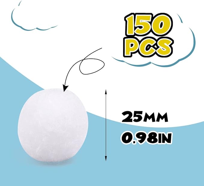 150 Pieces Pom Poms, 1 Inch White Craft Pom Poms, Fuzzy Pompom Puff Balls, Small Pom Pom Balls for DIY Arts Crafts Projects, Home Decorations