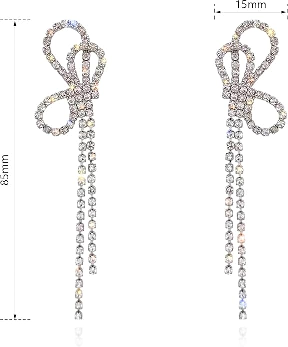 HERIER Rhinestone Earrings Dangling for Women Chandelier Statement Tassel Earrings Girls Silver Sparkly Drop Cubic Zirconia Crystal Earrings Long Dangle Costume Jewelry