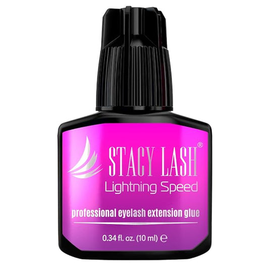 STACY LASH Lightning Speed Eyelash Extension Glue 10ml/0.34 fl.oz / 0.3 Sec Dry/Retention – 6-8 Weeks/Extra Strong Black Adhesive/Professional Supplies