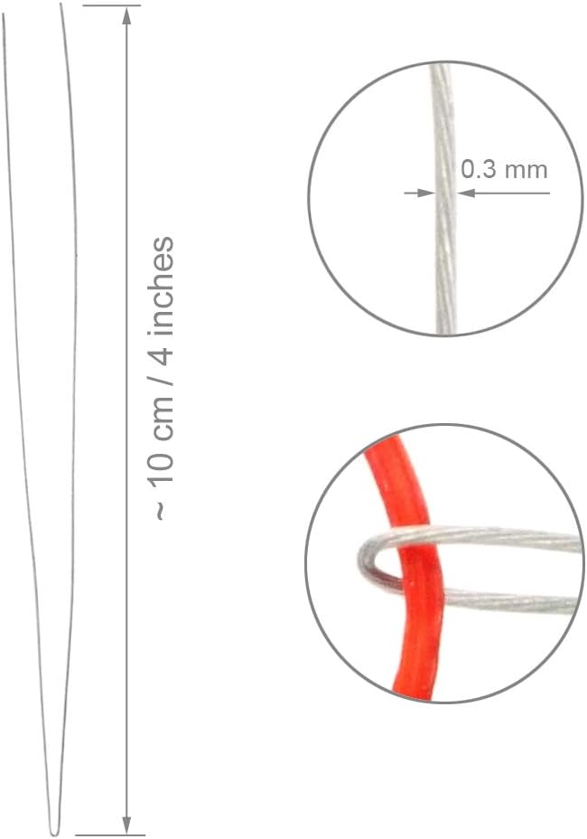 FoRapid 0.3mmx20cm Steel Wire Flexible Durable Collapsible Big Eye Embroidery Beading Needles Easy Threading Sewing Needles Open End for Any Thread Size Jewelry Making 10cm/4in(Folded Length) 10 pcs