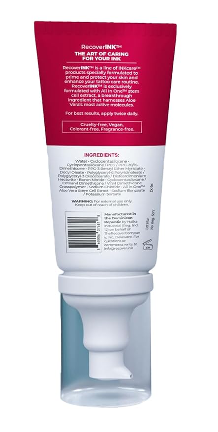 RecoverINK Tattoo Aftercare Lotion with Aloe Vera, 2oz, Hydrate + Heal + Highlight your ink - Recover Co, White