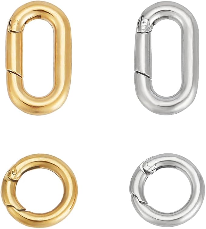 UNICRAFTALE 4Pcs 2 Styles 2 Colors 12~18.5mm Spring Gate Rings 304 Stainless Steel Snap Clasps Round Carabiner Clips Snap Hooks Metal Spring Keyring Buckle for Bag Purse Shoulder Strap Key Chains