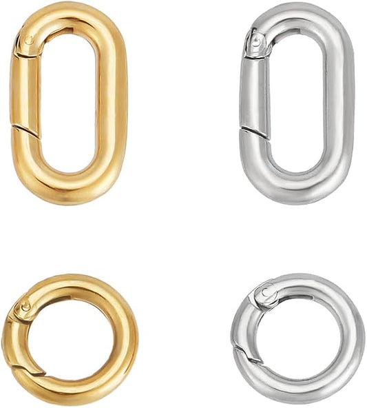 UNICRAFTALE 4Pcs 2 Styles 2 Colors 12~18.5mm Spring Gate Rings 304 Stainless Steel Snap Clasps Round Carabiner Clips Snap Hooks Metal Spring Keyring Buckle for Bag Purse Shoulder Strap Key Chains