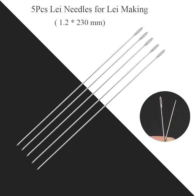 5Pcs Lei Needle for Leis Making, 9.1 Inch Large Eye Sewing Beading Needle for Art Craft Long Lei Needle to Make Hawaiian Flower Lei for Graduation Wedding Birthday Party, Dia 1.2mm, LXLVOUEG