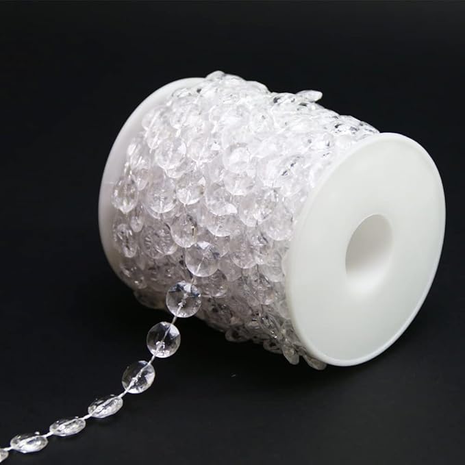 Pamir Tong Sparkling Crystal Chains Garland - 33ft Clear Octagon Beads Chain Ornaments Acrylic Hanging Decor for Christmas Tree, Wedding Arch, Window Curtain, Party Ceiling DIY Jewelry Decration