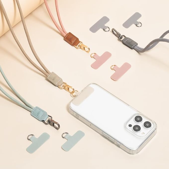 2 Pack Crossbody & Neck Phone Strap, Customizable Neck Strap with 0.5mm Removable Phone Tab, Hands-Free Holder for Phones, Earphones, Badges & Keys (Black+Black)