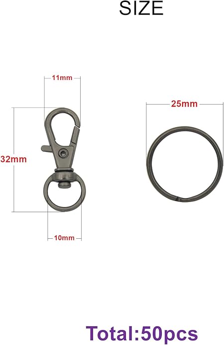 Swivel Snap Hooks with Split Key Rings Premium Metal Silver Lobster Claw Trigger Clasps for Keychain Clip Lanyard Bag Purse Tag Jewelry Making Crafts