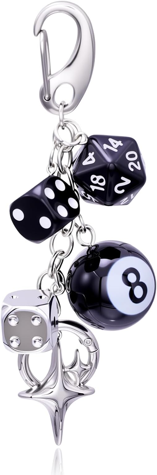 Bag Charms for Handbags-8 Ball Dice Keychain Backpack Charm Purse Dice & Star Charms Women Girl