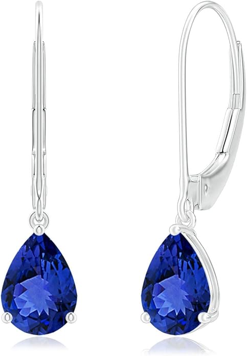 ANGARA Natural Tanzanite Earrings for Women | Solitaire Pear-Shaped Tanzanite Leverback Earrings in 14K Solid Gold/Platinum | December Birthday, Anniversary, Gemstone Jewellery Gift