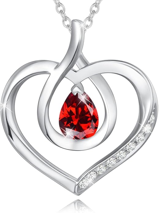 AGVANA Christmas Gifts Heart Birthstone Necklace for Women Sterling Silver Genuine or Created Gemstone Forever Love Pendant Necklace Fine Jewelry Anniversary Birthday Gifts for Women Mom Wife