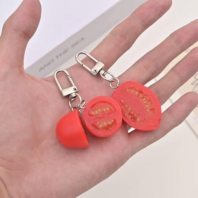 HSYHERE Men Women Creative Interesting Novelty Stylish Mini Simulated Food Orange Shrimp Keychain Key-ring Pendant