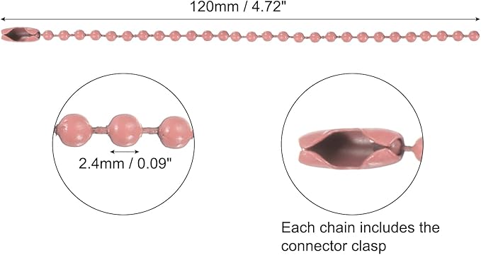 MECCANIXITY 20Pcs 5 Inch 12cm Ball Bead Chain, Metal Ball Chain with Connectors for Hanging Ornament Jewelry Necklace Dog Tag Keychain Christmas Decoration,Light Pink