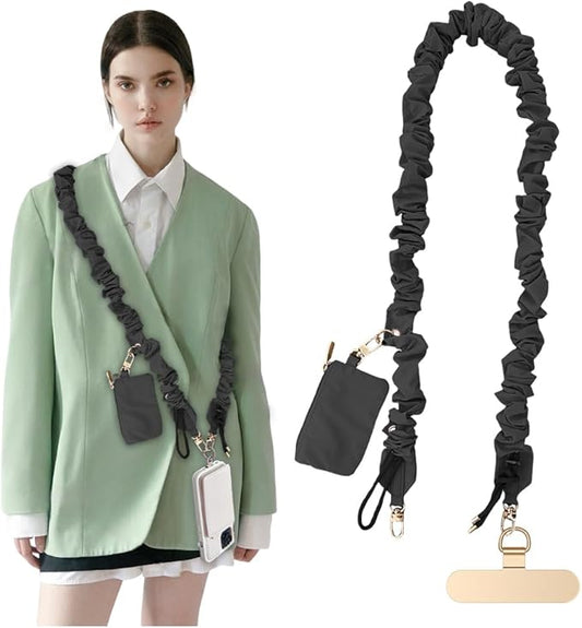 Phone Lanyard Crossbody with Hanging Loops, Clip and Go Strap for Phone with Zipper Wallet, Adjustable Elastic Phone Strap