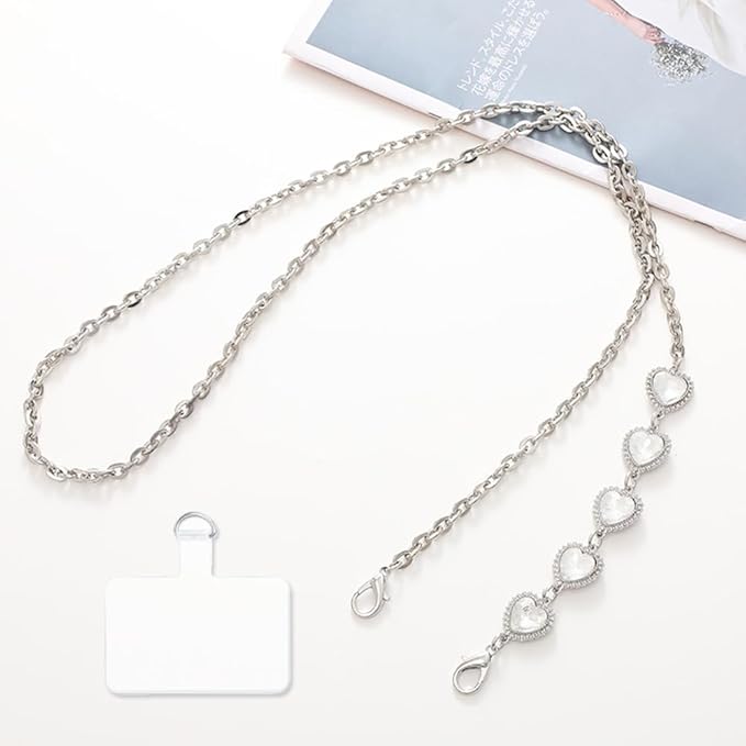 Phone Crossbody Chain Cell Phone Lanyard,Universal Leather+Metal Shouder Strap with Phone Tether Patches (E)