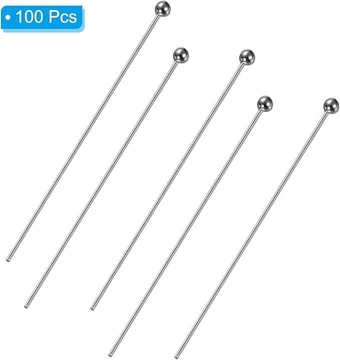 PATIKIL 100Pcs White Gold Ball Head Pins Jewelry Making 24 Gauge 35mm Wire Head Pins Brass Round Ball Head Pins Metal End Head Pins for DIY Craft Necklaces Bracelets Earrings