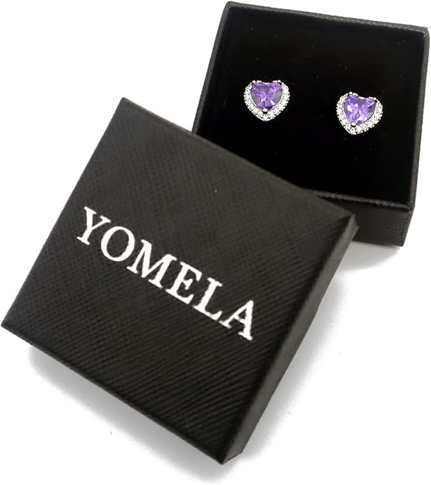 YOMELA Cubic Zirconia Earrings Studs, Halo CZ Birthstone Simulated Diamond Stud Earrings for Women