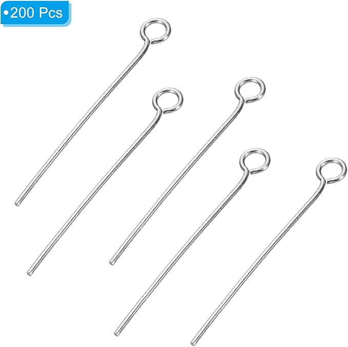 PATIKIL 200Pcs 304 Stainless Steel Jewelry Eye Pins 26mm 22 Gauge Silver Open Eye Pins for Jewelry Making DIY Craft Necklaces Bracelets Earrings