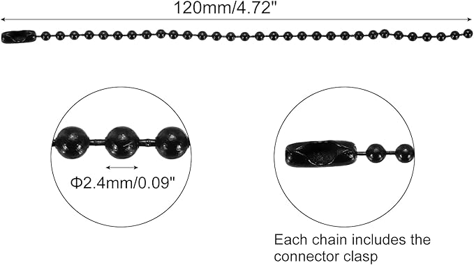 MECCANIXITY 30Pcs 5 Inch Ball Bead Chain, Metal Ball Chain with Connectors for Keychain Hanging Ornament Tag Jewelry Necklace Christmas Decoration,Black