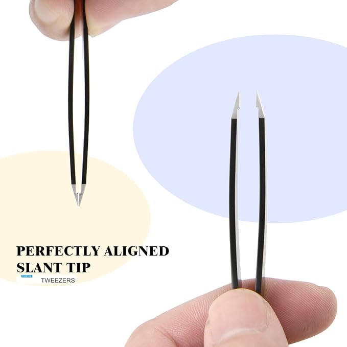 FIVETAS Stainless Steel Tweezers for Eyebrows-Flat Tweezer with Case for Women&Man,Great Precision on Brow,Facial Hair and Ingrown Hair Removal(Black)