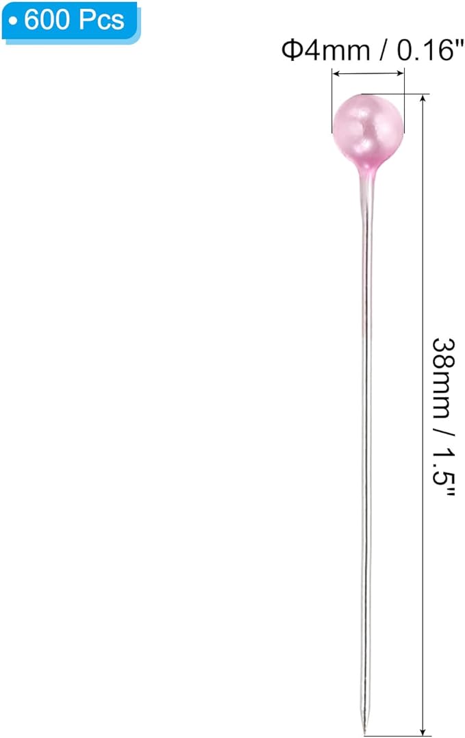 PATIKIL Sewing Pins, 600 Pcs 1.5 Inch Straight Pin with Plastic Pearlized Ball Head for Fabric, Decorative, Jewelry DIY, Craft and Sewing Project, Light Pink