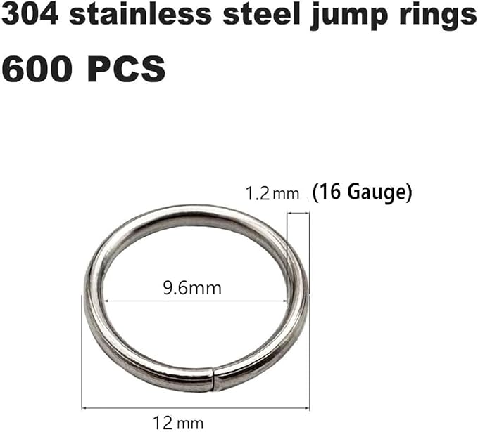 304 Stainless Steel O Ring,600 Pcs Jump Rings,12MM Open/Close Jump Ring, Loop Contactors for Jewelry Making,DIY Crafts, Industrial Repair 1.2MM Thickness (16 Gauge)