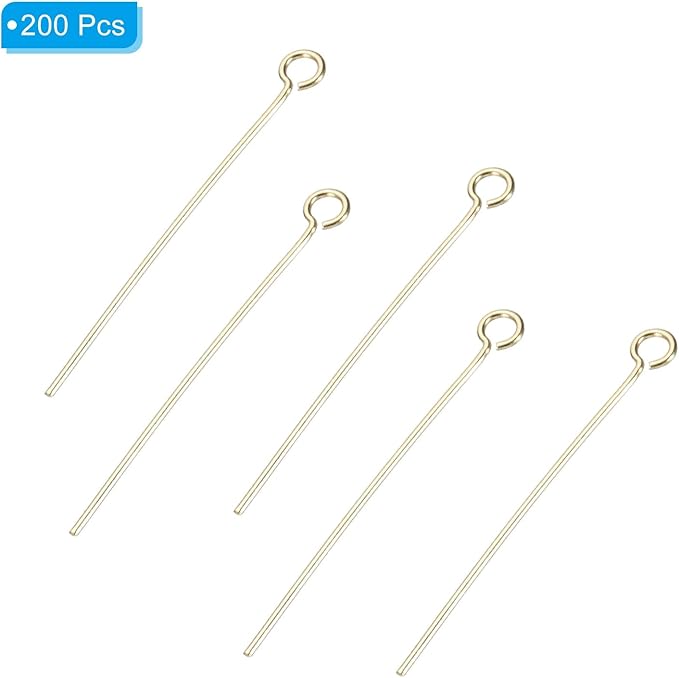 PATIKIL 200Pcs 304 Stainless Steel Jewelry Eye Pins 30mm 22 Gauge Gold Open Eye Pins for Jewelry Making DIY Craft Necklaces Bracelets Earrings