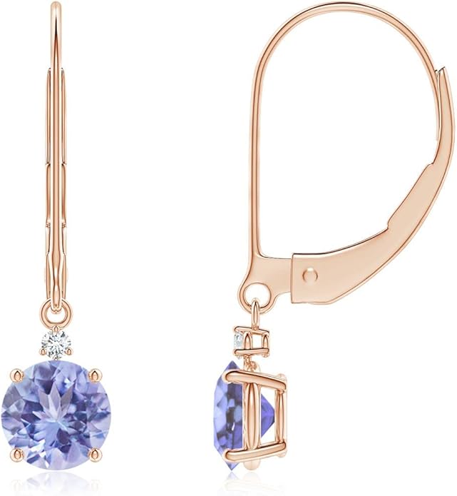 ANGARA Natural Tanzanite Earrings for Women | Tanzanite and Diamond Leverback Drop Earrings in 14K Solid Gold/Platinum | December Birthday, Anniversary, Gemstone Jewellery Gift