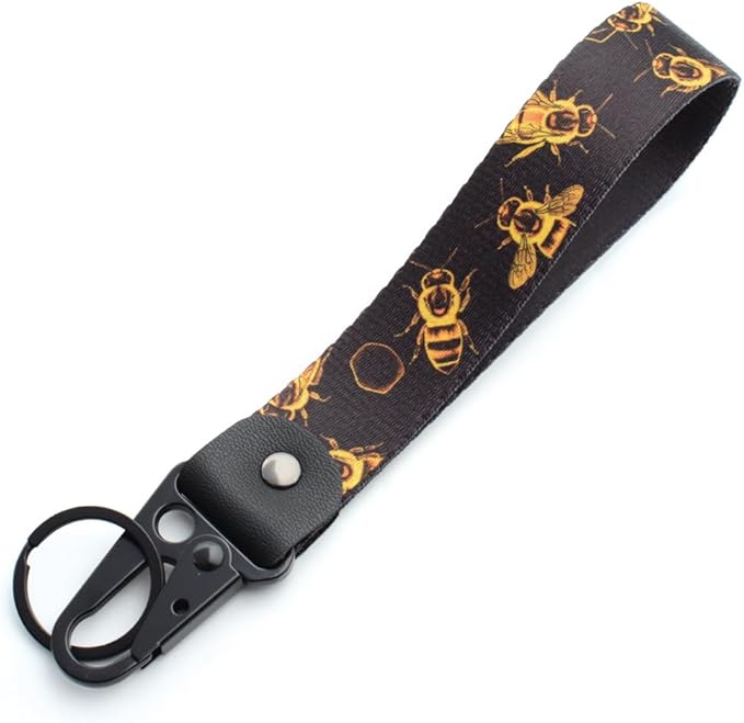 2 Pcs Classic Black & Floral Keychain Wristlet Lanyard for Women couples, Flower Wristlet Strap for Keys Hands-Free Wearable