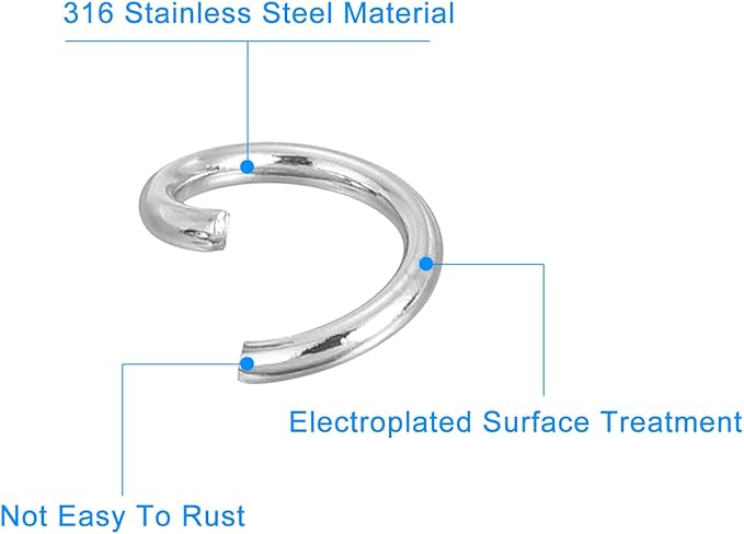 uxcell 200Pcs Open Jump Rings, 7mm 316 Stainless Steel O Rings, Split Rings Circle Clasp Connecting Rings for Jewelry Making Supplies Necklace Repair, Silver