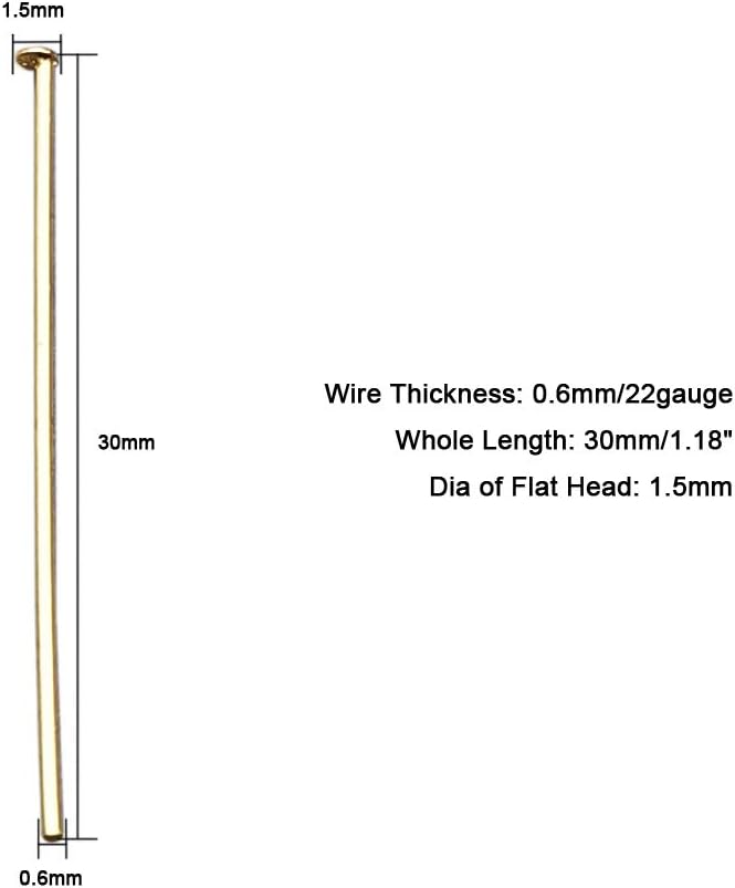 INSPIRELLE 100PCS Gold Plated Brass Flat Head Pins 22 Gauge Satin Pins for DIY Jewelry Making Findings - 30mm (1.2 Inch) Long