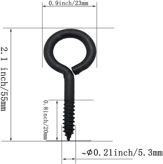 Screw Eyes, 2 Inch Metal Eye Hook, Zinc Plated Self Tapping Screw Hooks Ring, Eyelet Screws Black 30 Pcs