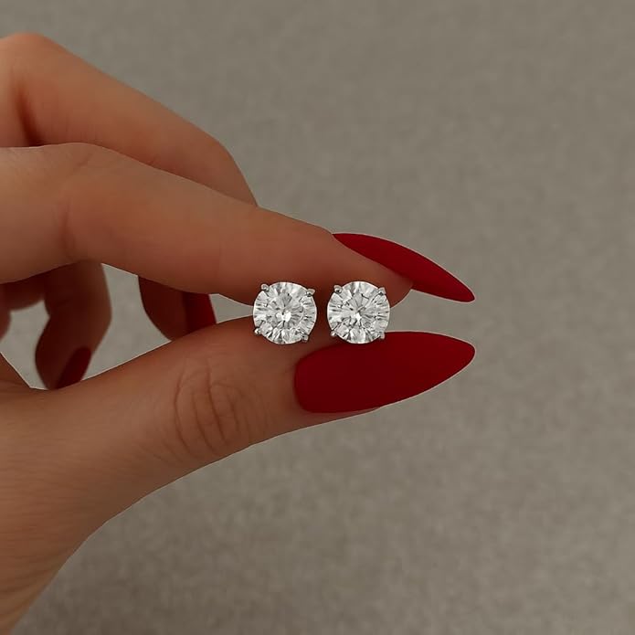 Eternaldia 925 Sterling Silver with Cubic Zirconia Solitaire Stud Earrings for Womens Screw Back Post With Secure Fit