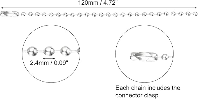 MECCANIXITY 20Pcs 5 Inch 12cm Ball Bead Chain, Metal Ball Chain with Connectors for Hanging Ornament Jewelry Necklace Dog Tag Keychain Christmas Decoration,Silver
