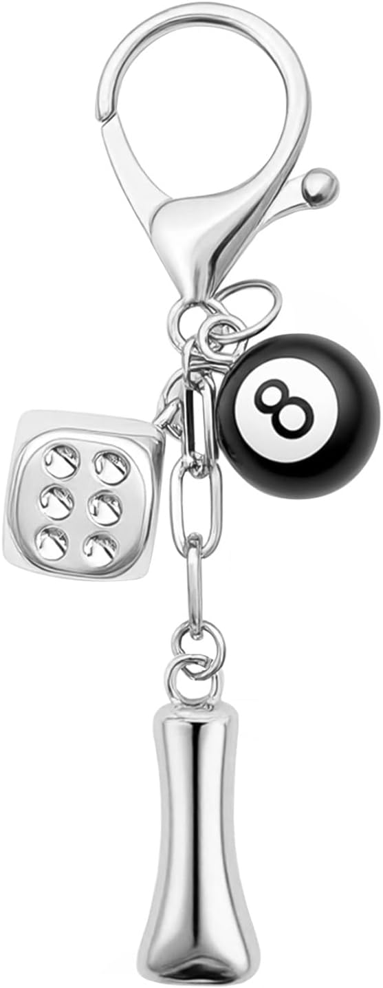 8 Ball Dice Keychain with Silver Bubble Initial - Y2K Aesthetic Cute Bag Purse Charms for Women